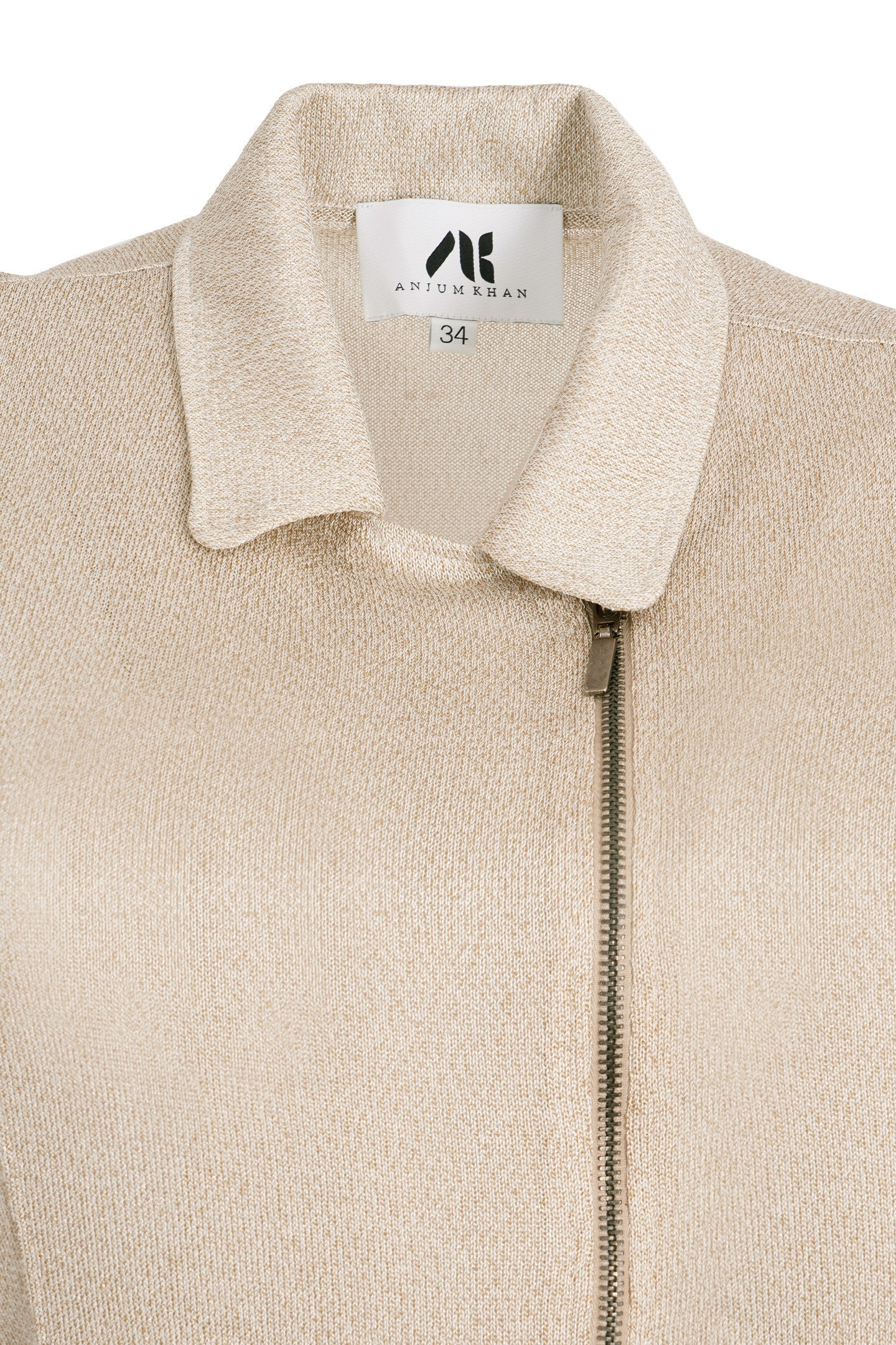 Knit-collared Jacket in Metallic Beige