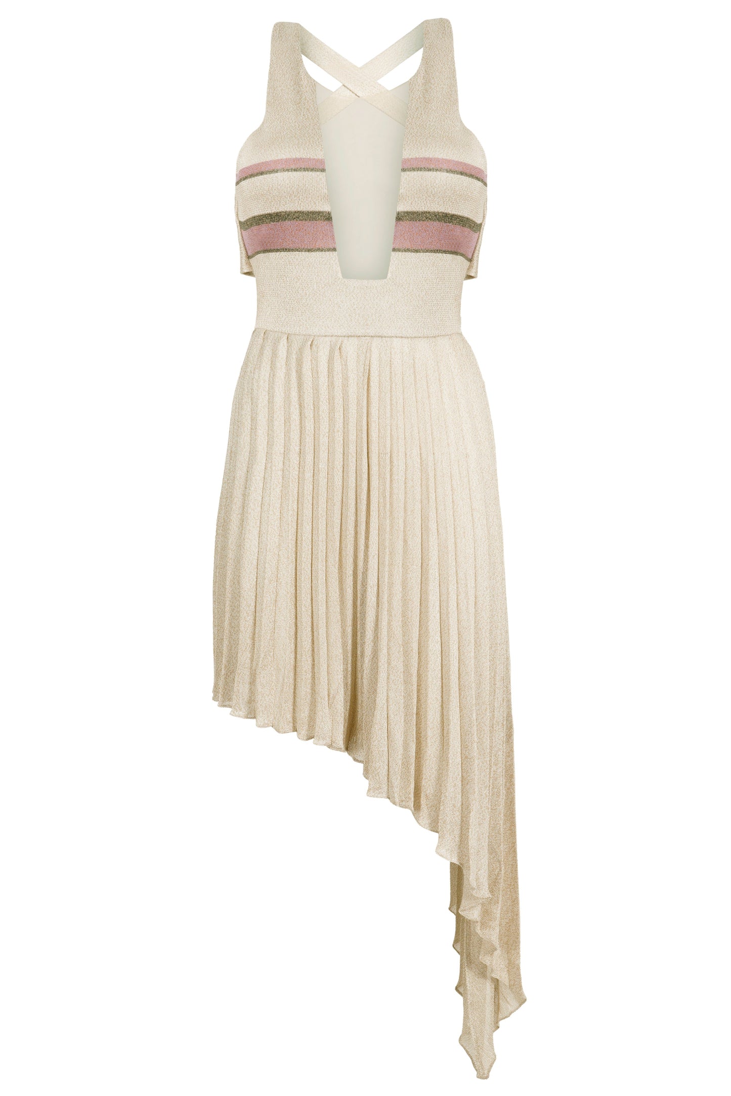 Pleated Knit Dress with a Sheer Yoke