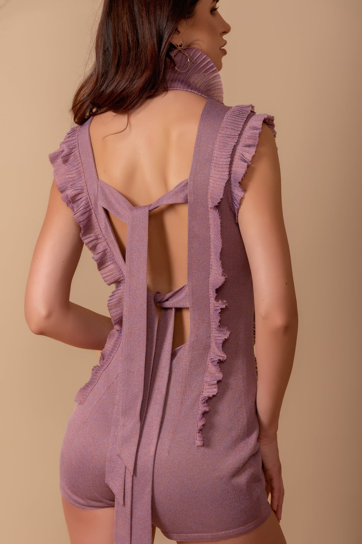 Ruffled Knit Playsuit with Back-Strap Detailing