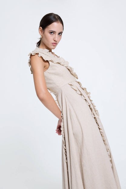 Natural Dramatic Ruffled Dress