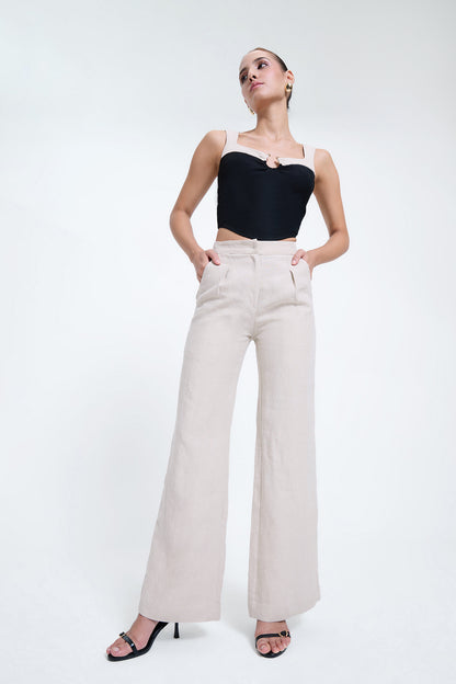 Flared Pleated Linen Pants