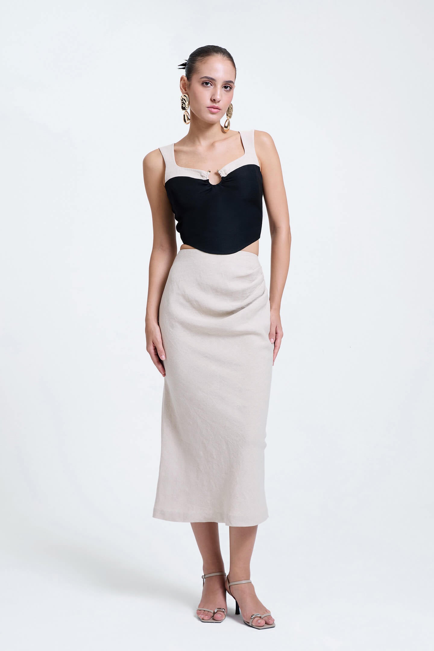 Linen Draped Midi Skirt