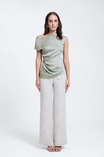 Off-Shoulder Draped Pleated Top