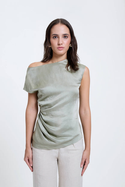 Off-Shoulder Draped Pleated Top