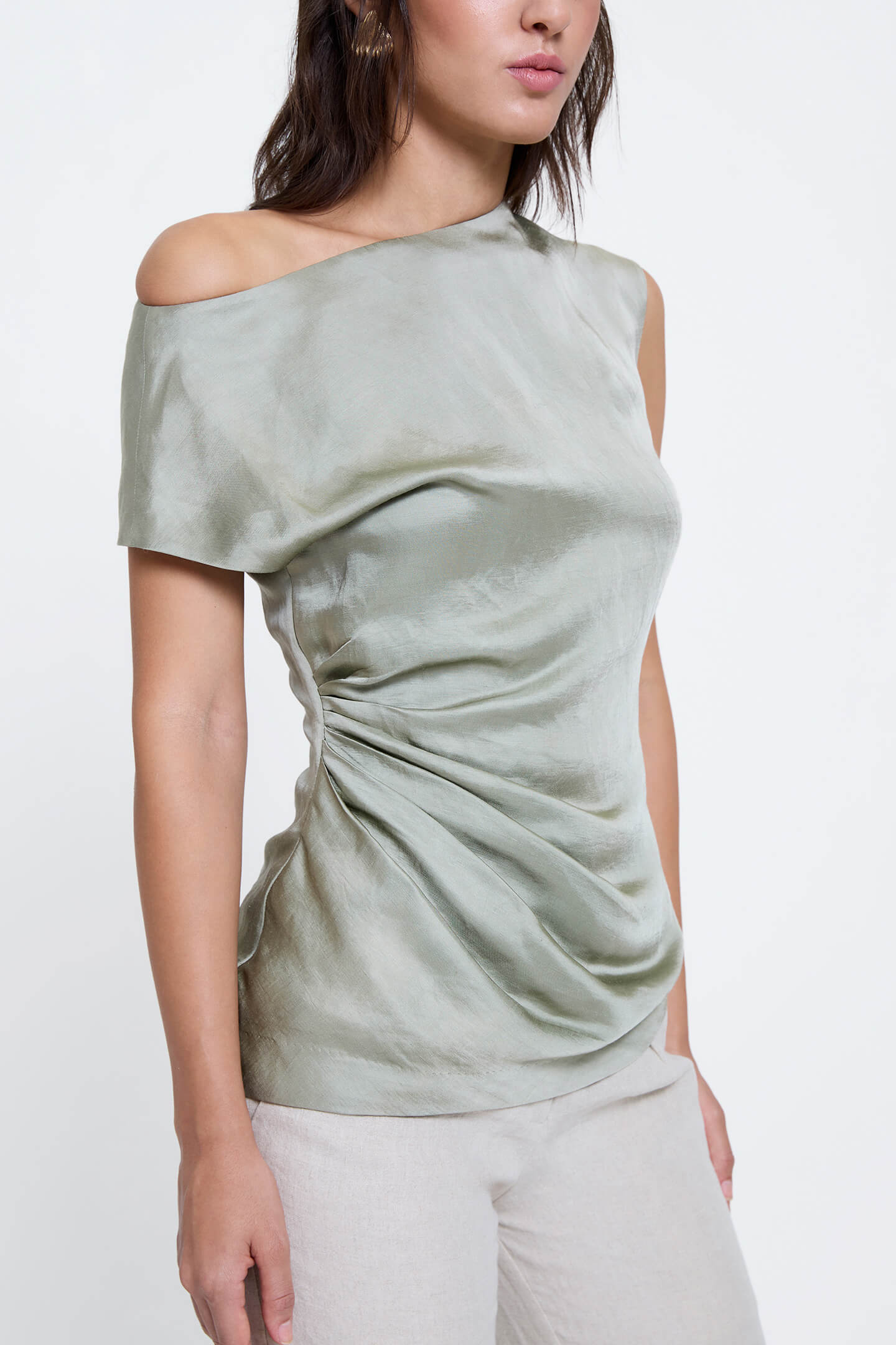Off-Shoulder Draped Pleated Top