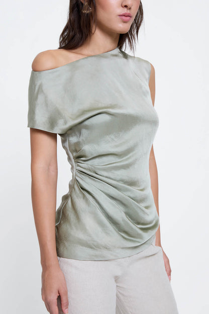 Off-Shoulder Draped Pleated Top