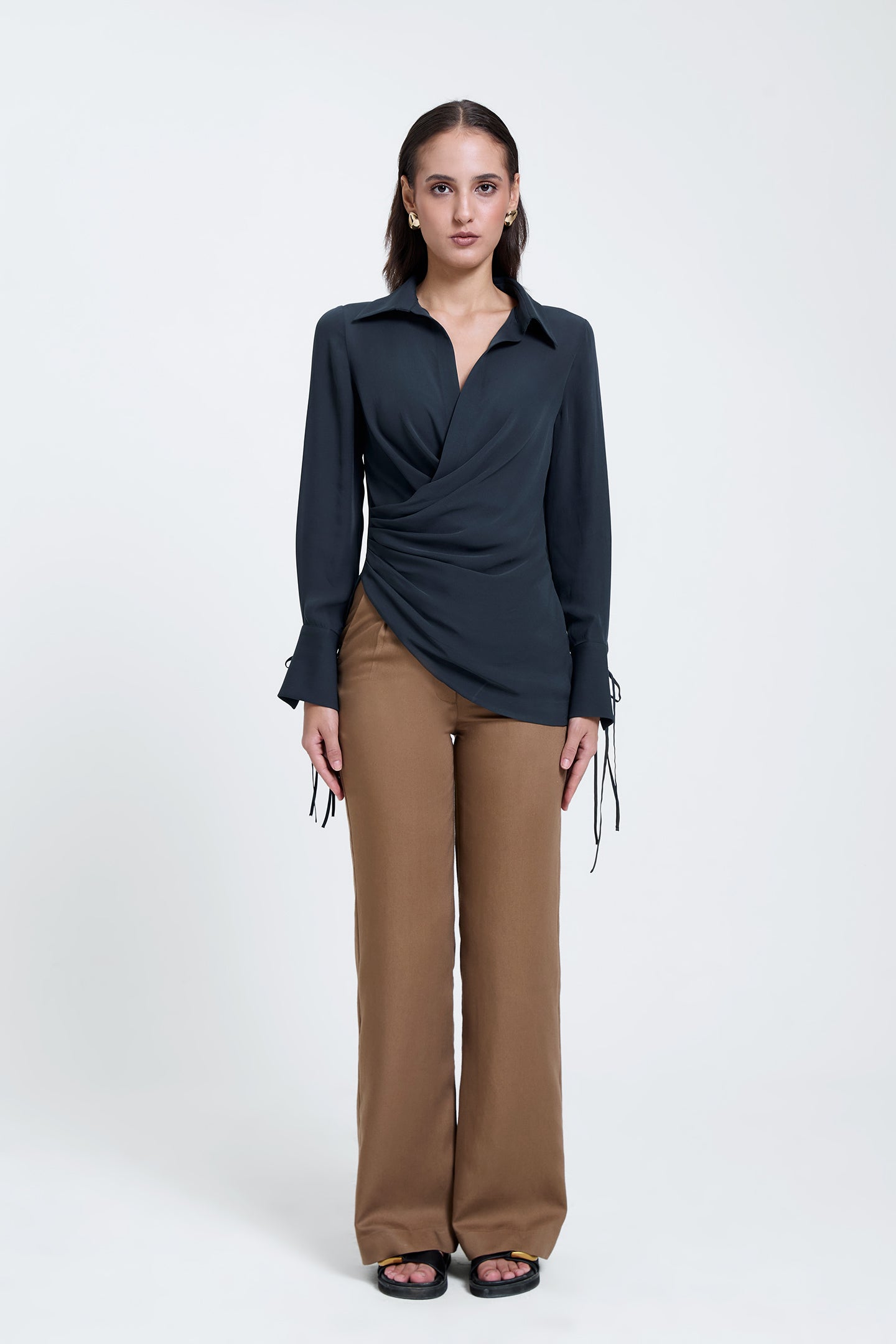 Draped Shirt in Charcoal Blue