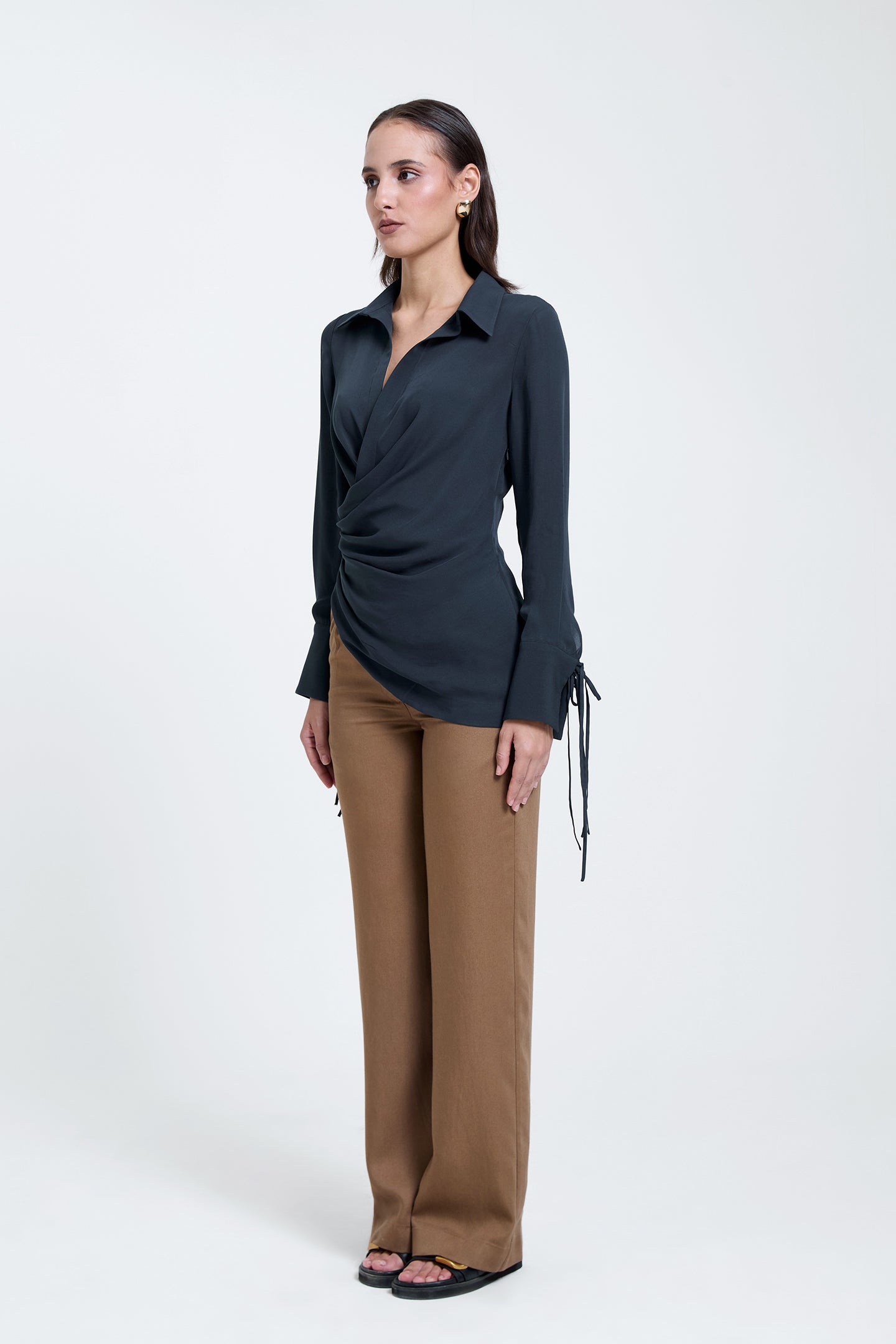 Draped Shirt in Charcoal Blue