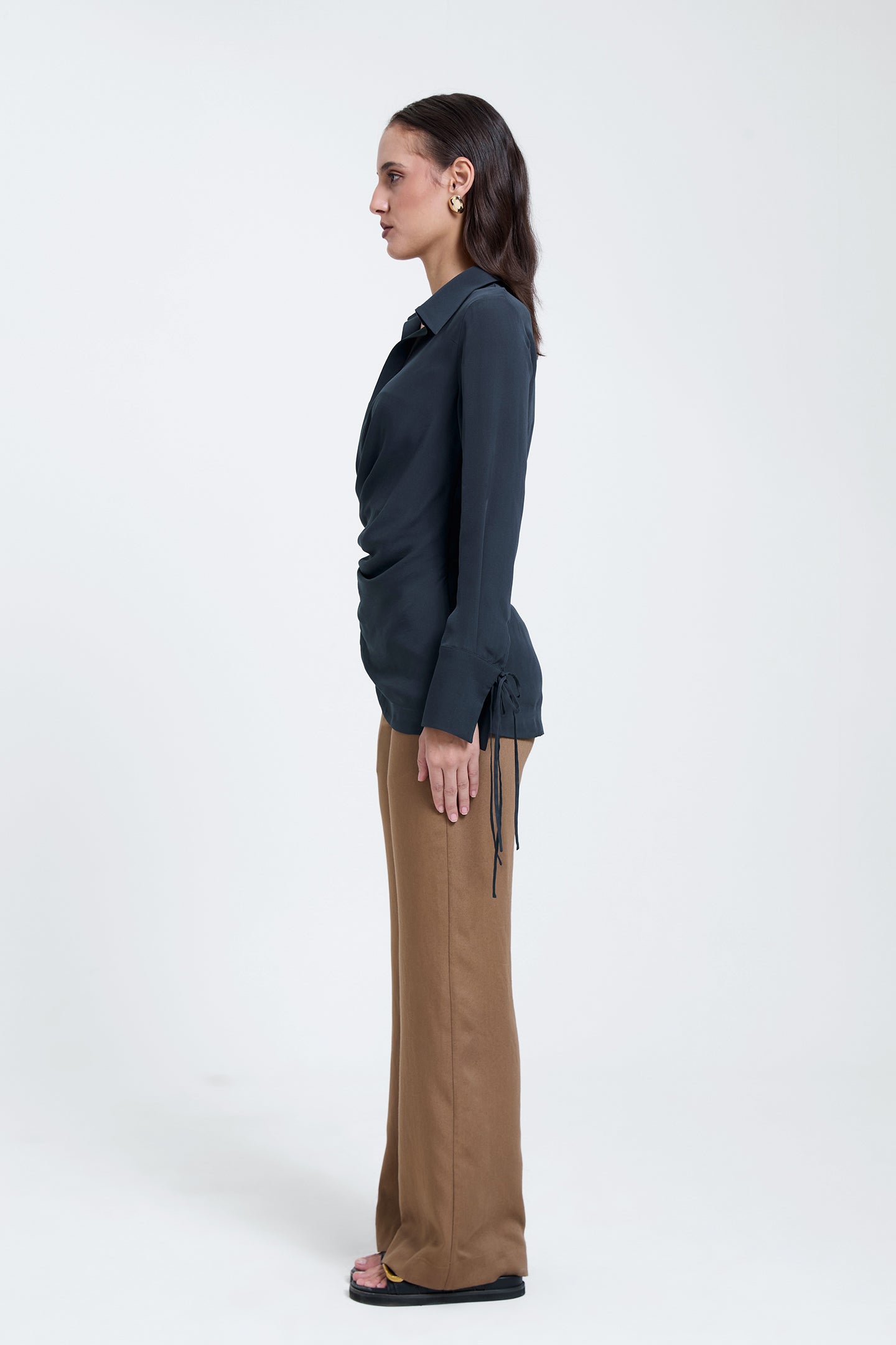Draped Shirt in Charcoal Blue