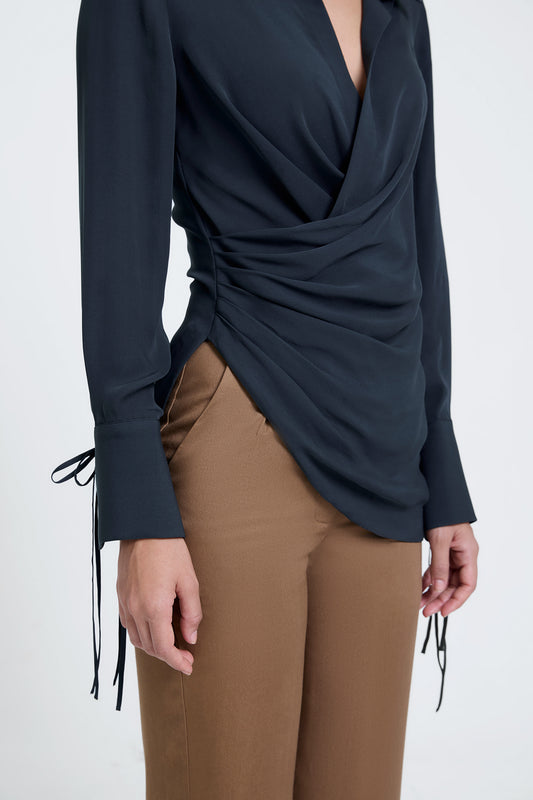 Draped Shirt in Charcoal Blue
