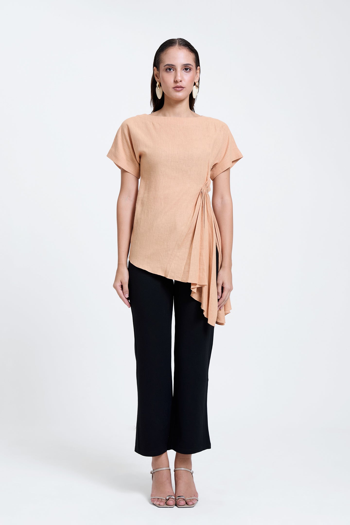 Linen Asymmetric Pleated Top