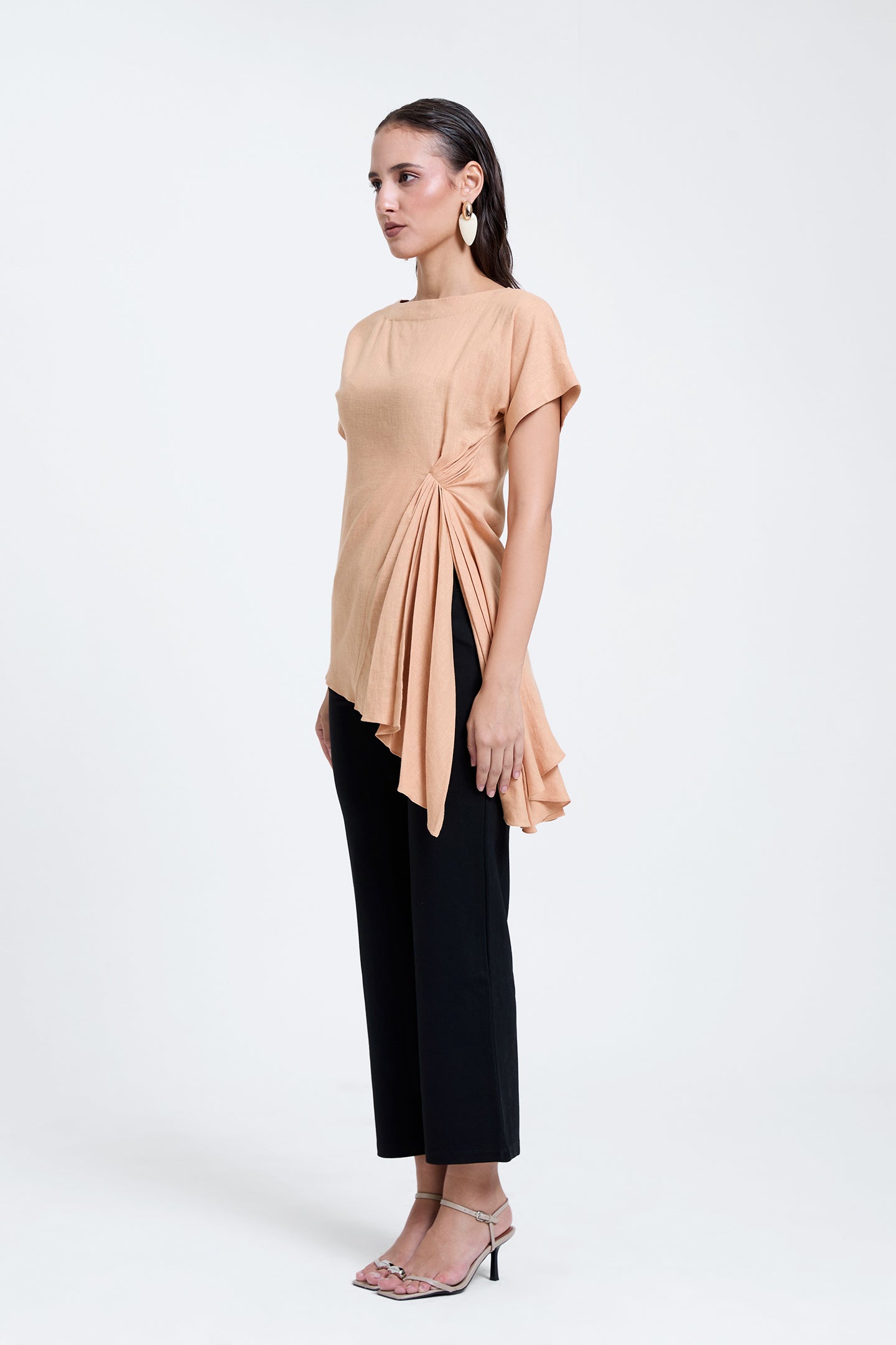 Linen Asymmetric Pleated Top