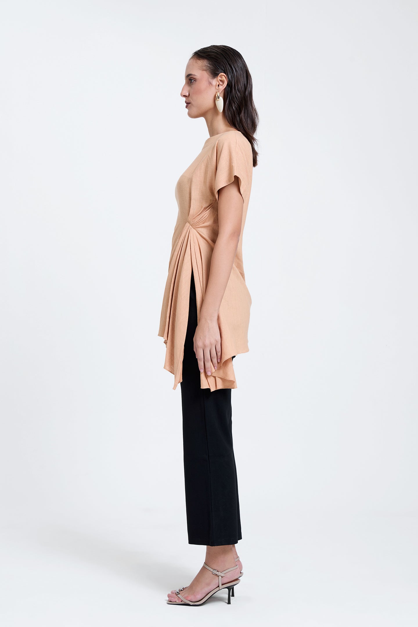 Linen Asymmetric Pleated Top