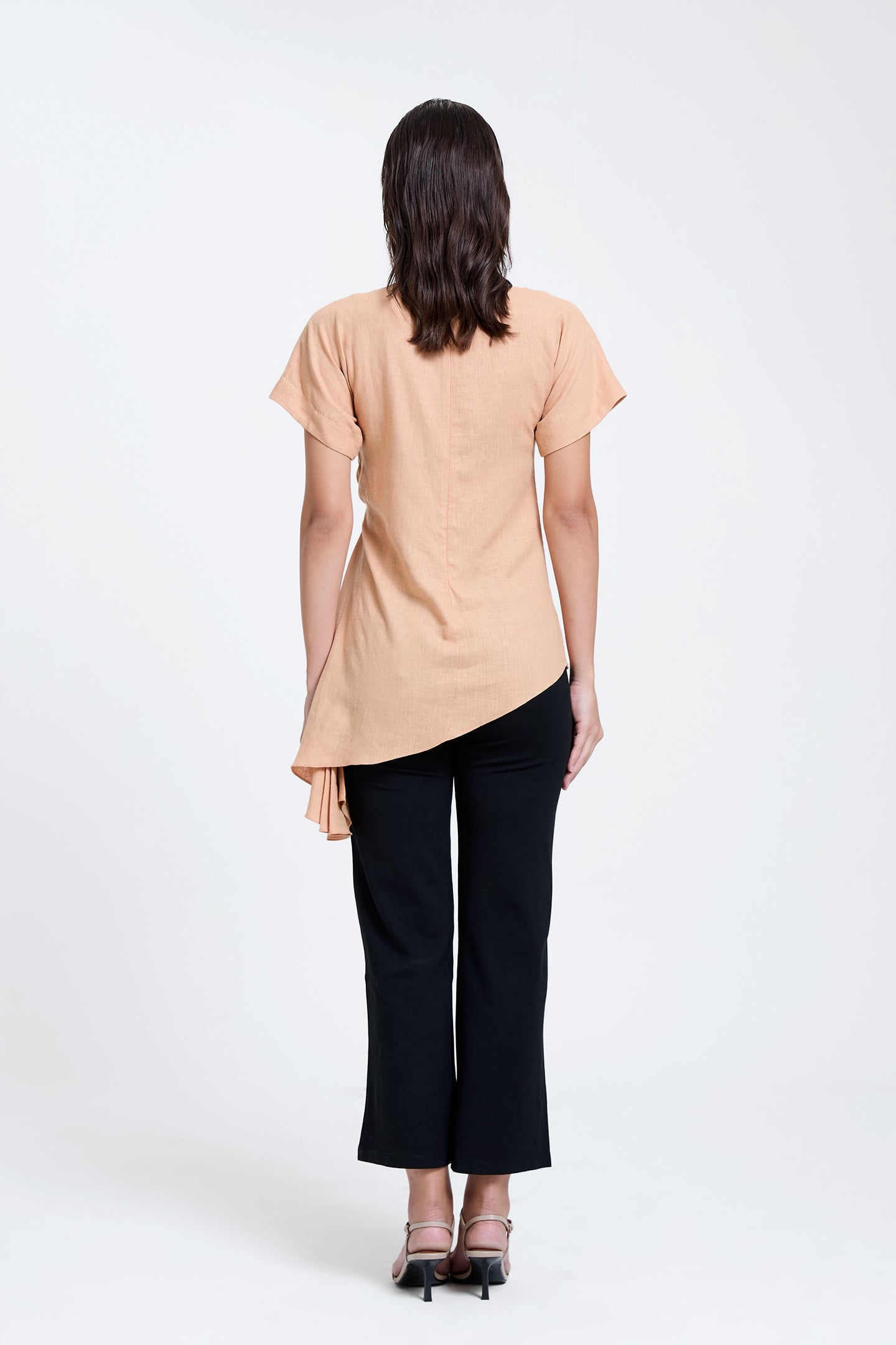 Linen Asymmetric Pleated Top