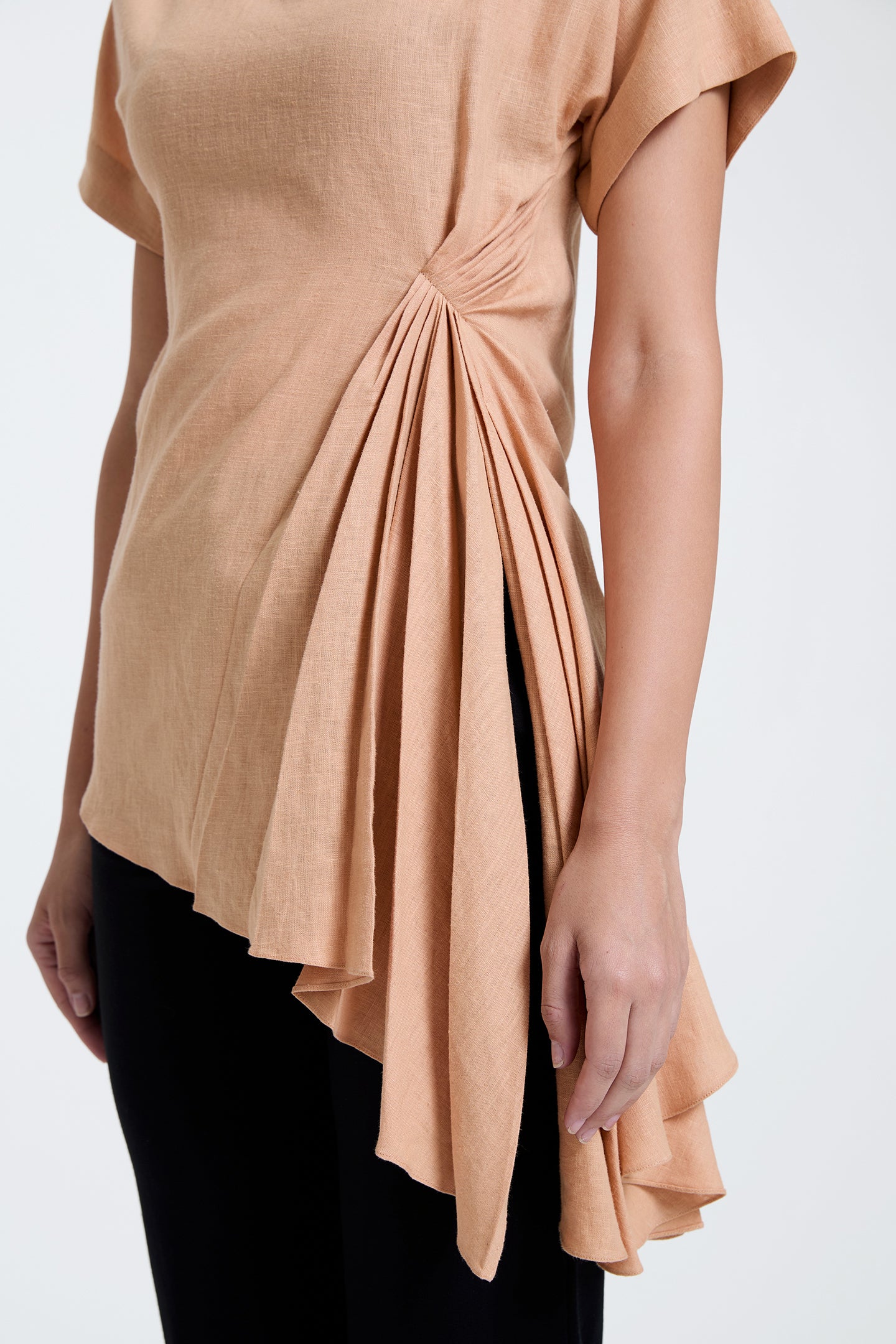 Linen Asymmetric Pleated Top