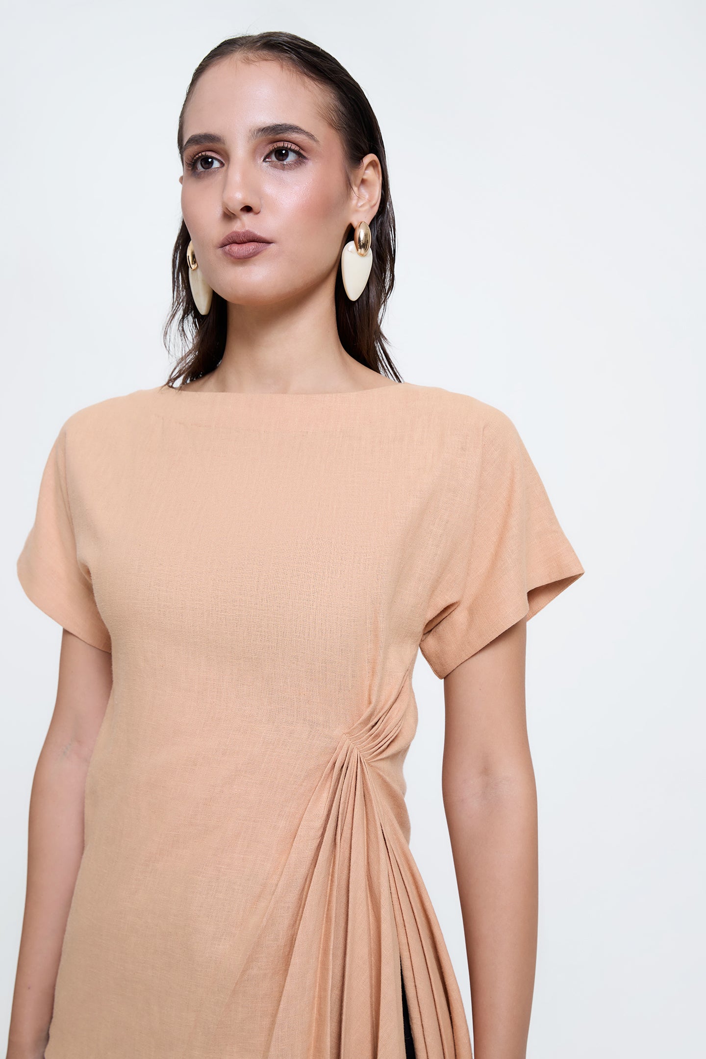 Linen Asymmetric Pleated Top