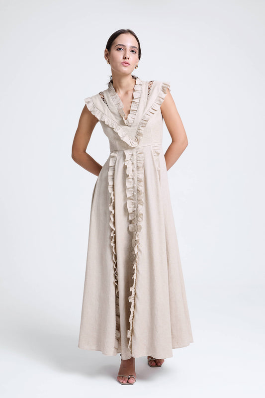 Natural Dramatic Ruffled Dress