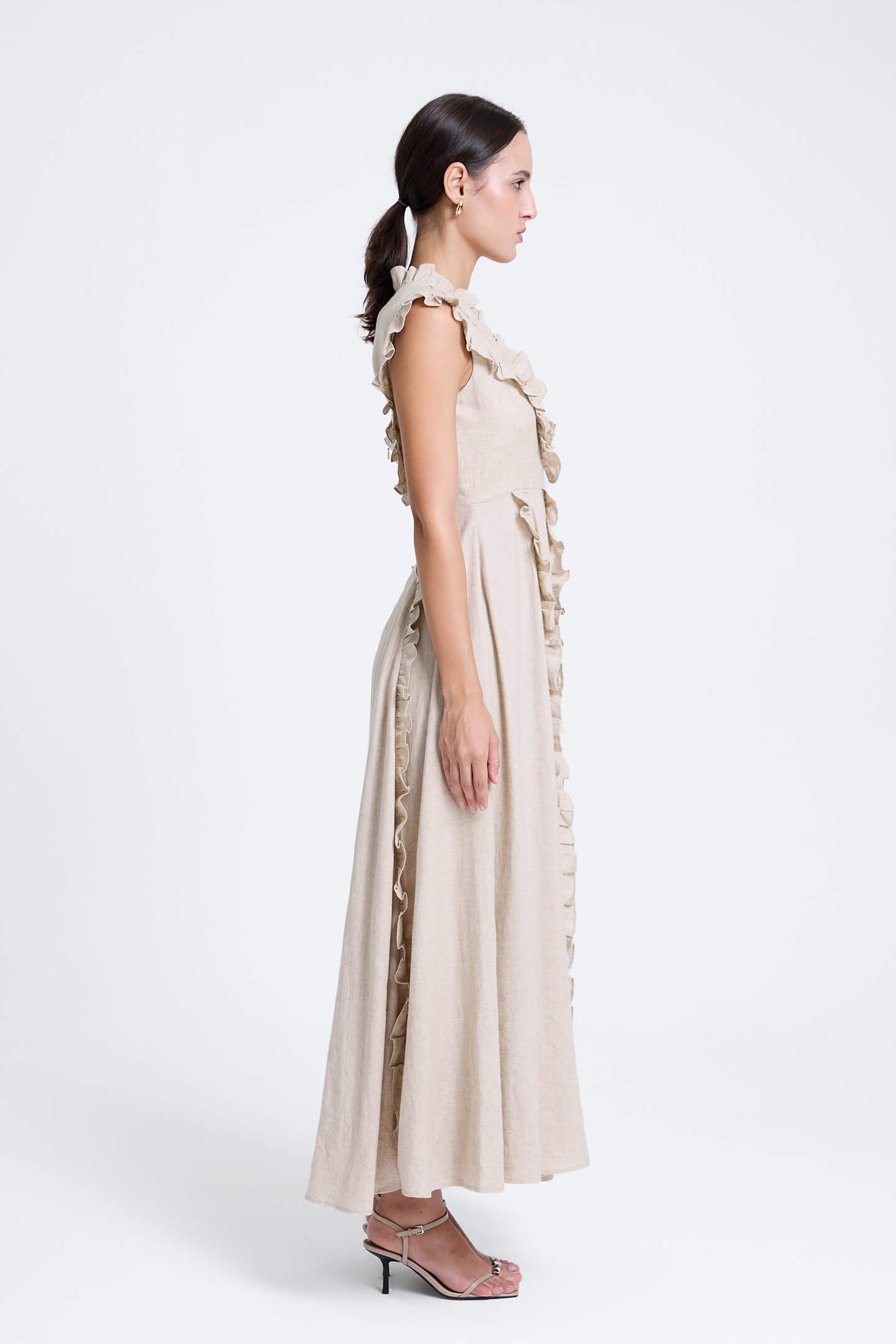 Natural Dramatic Ruffled Dress