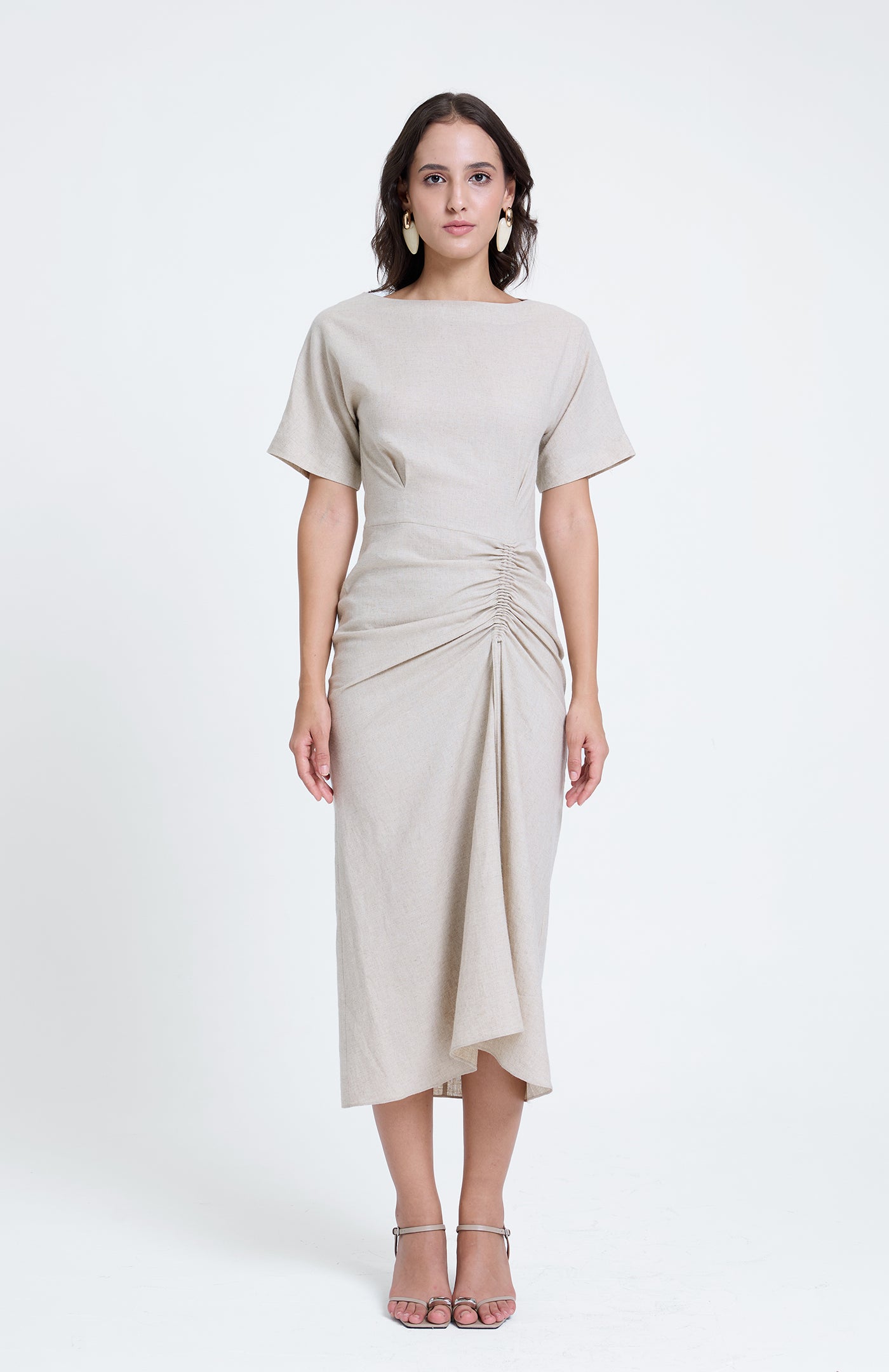 Linen Ruched Drape Dress