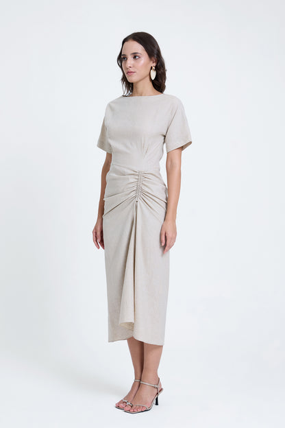 Linen Ruched Drape Dress