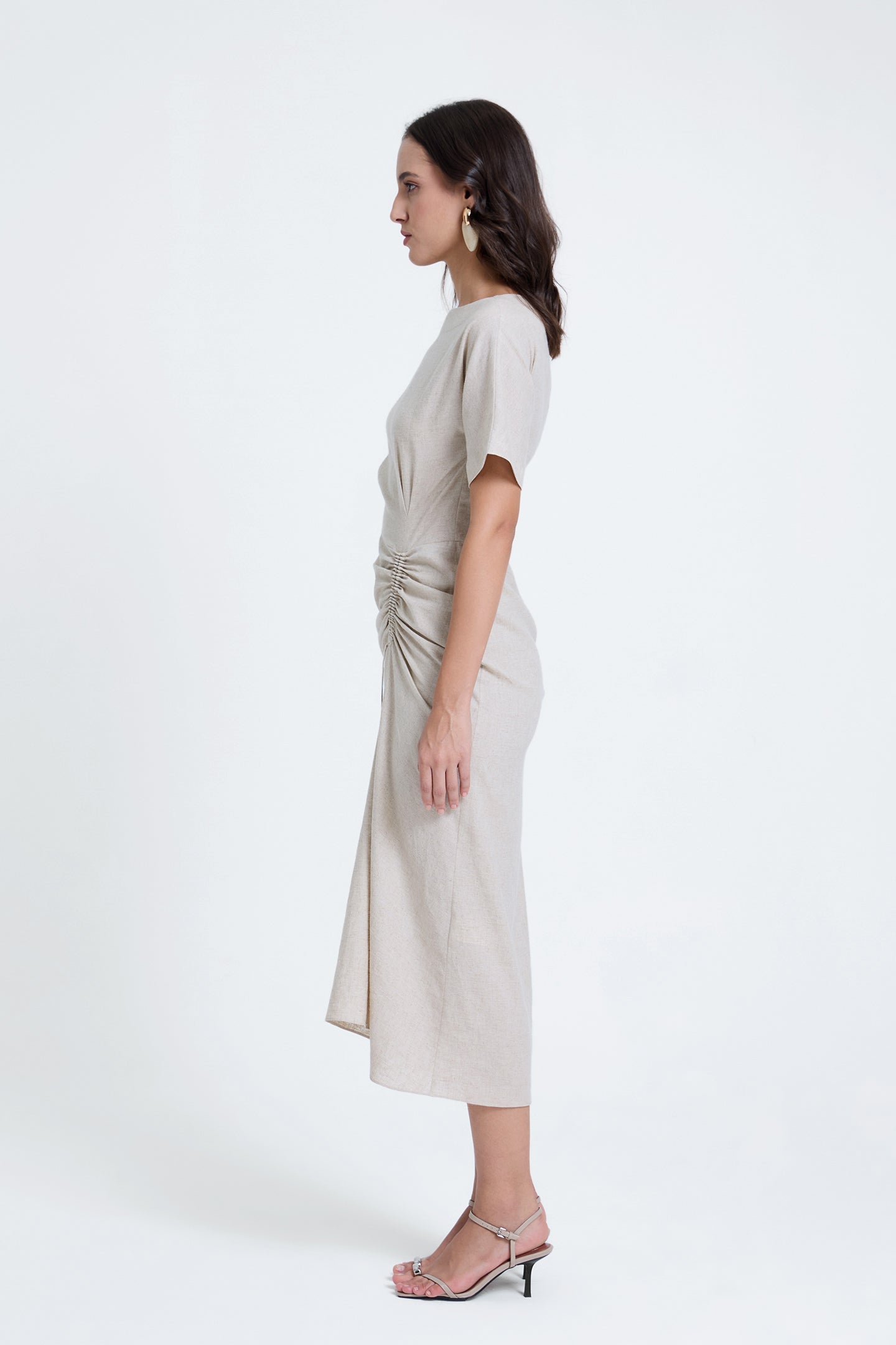 Linen Ruched Drape Dress