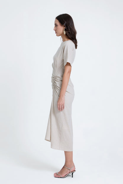 Linen Ruched Drape Dress