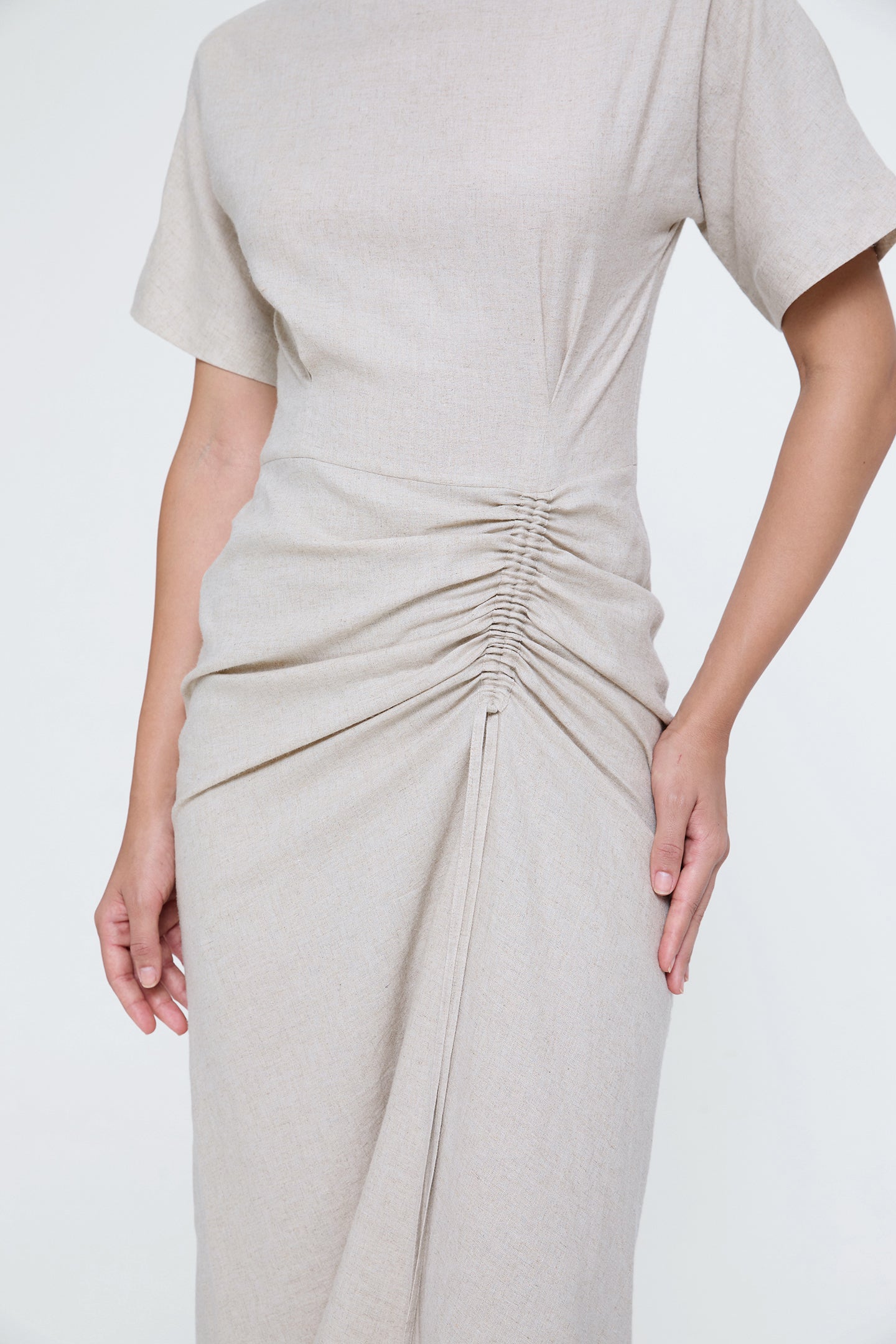 Linen Ruched Drape Dress
