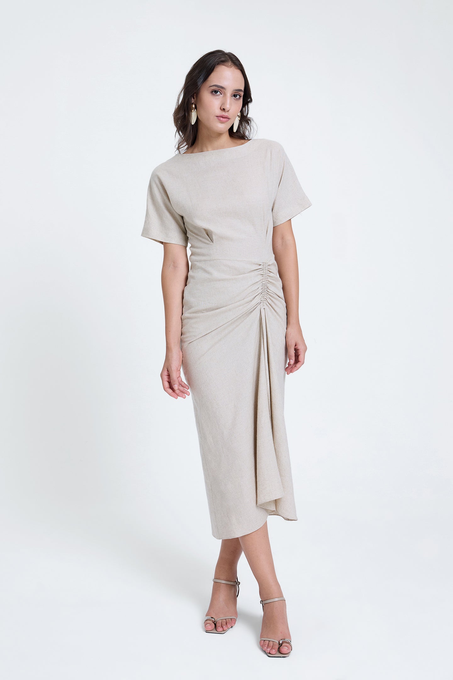 Linen Ruched Drape Dress