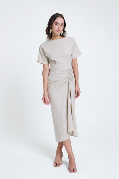 Linen Ruched Drape Dress
