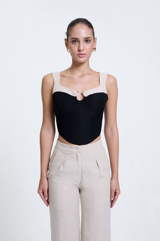 Two-Toned Linen Bustier Top