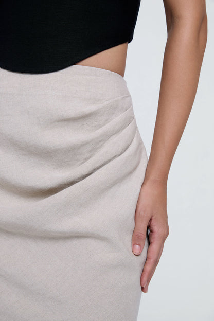 Linen Draped Midi Skirt