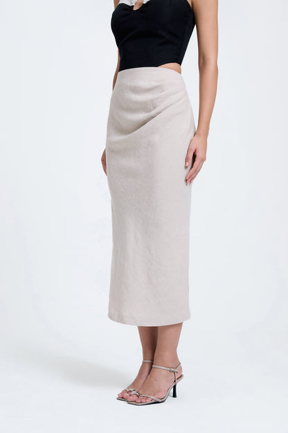 Linen Draped Midi Skirt