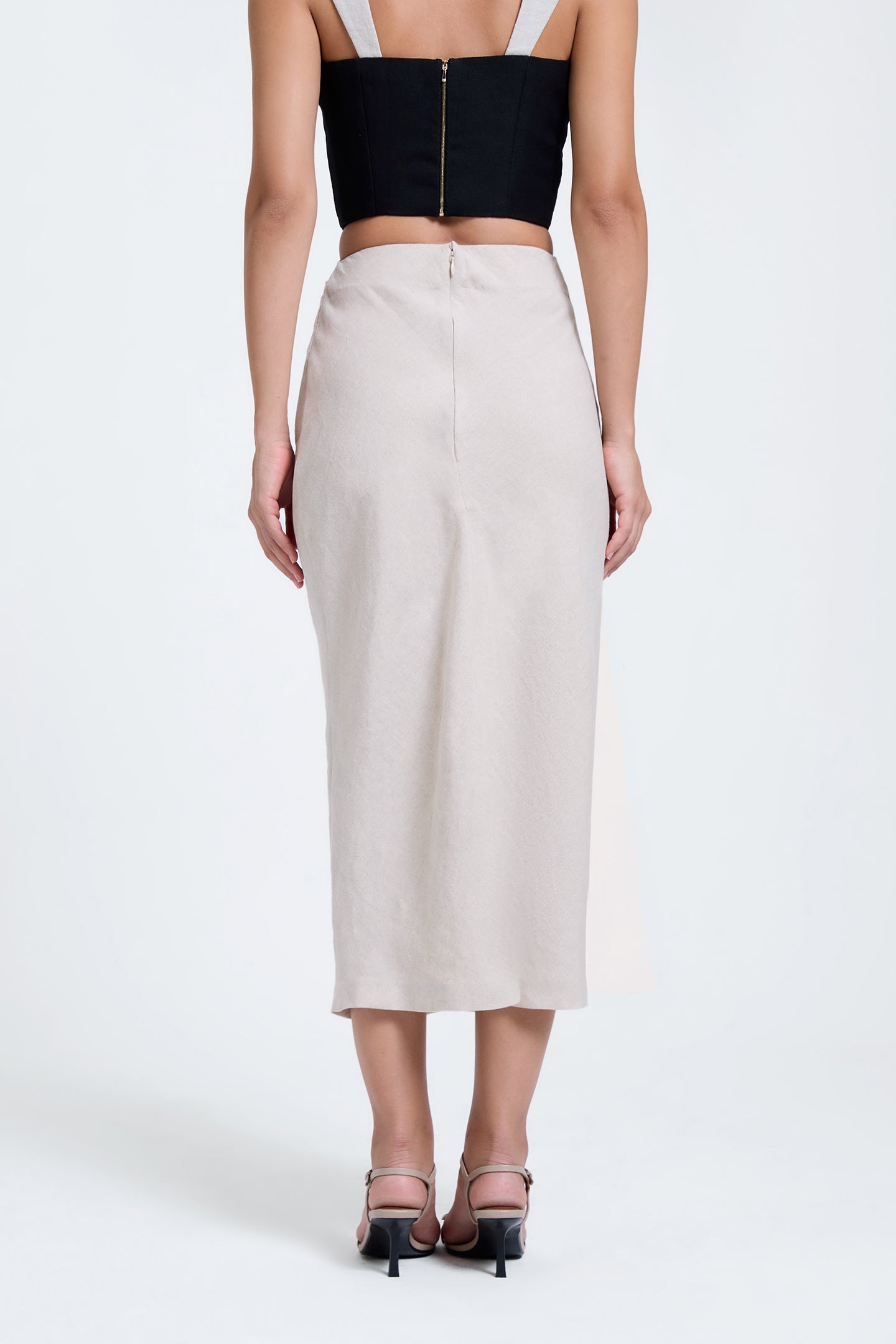Linen Draped Midi Skirt