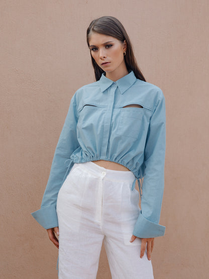 Blue Classic Gathered Shirt
