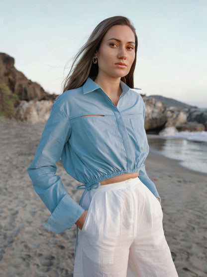 Blue Classic Gathered Shirt