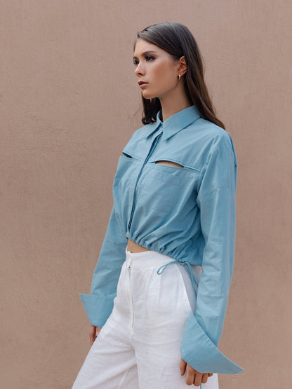Blue Classic Gathered Shirt