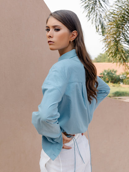 Blue Classic Gathered Shirt