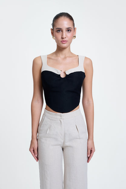Two-Toned Linen Bustier Top