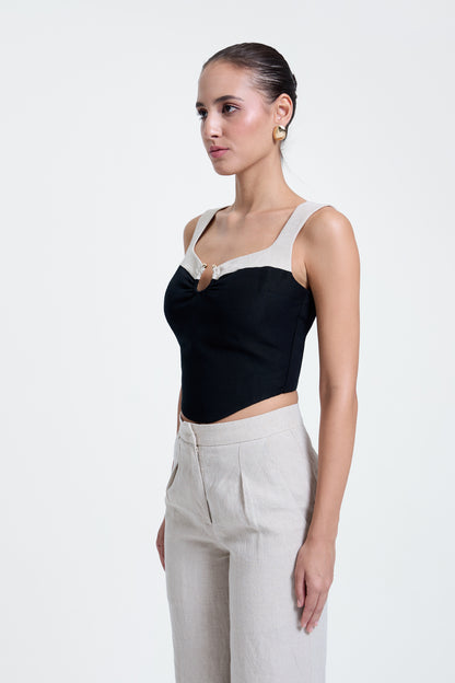 Two-Toned Linen Bustier Top