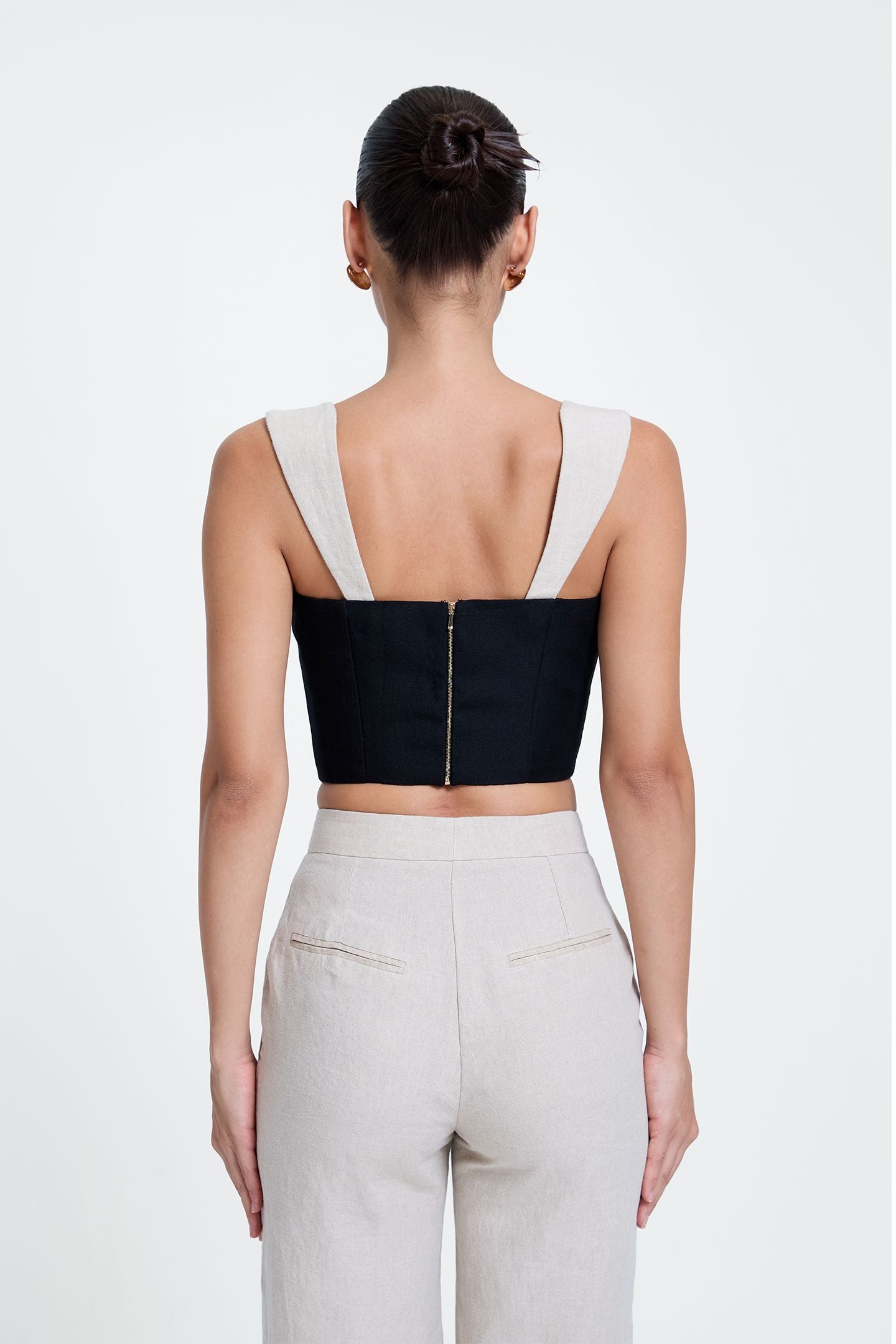 Two-Toned Linen Bustier Top