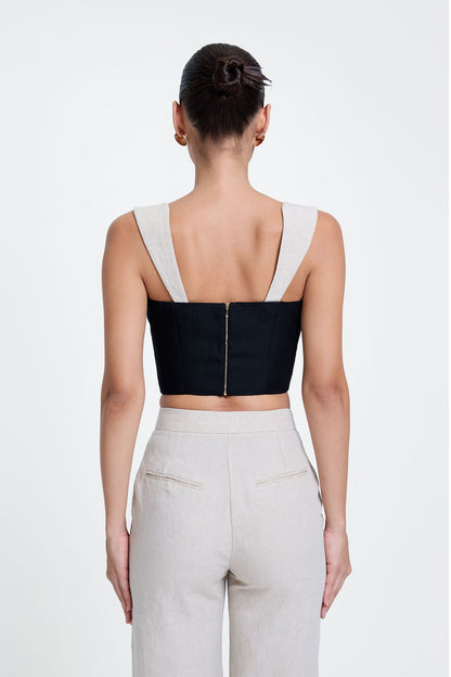 Two-Toned Linen Bustier Top