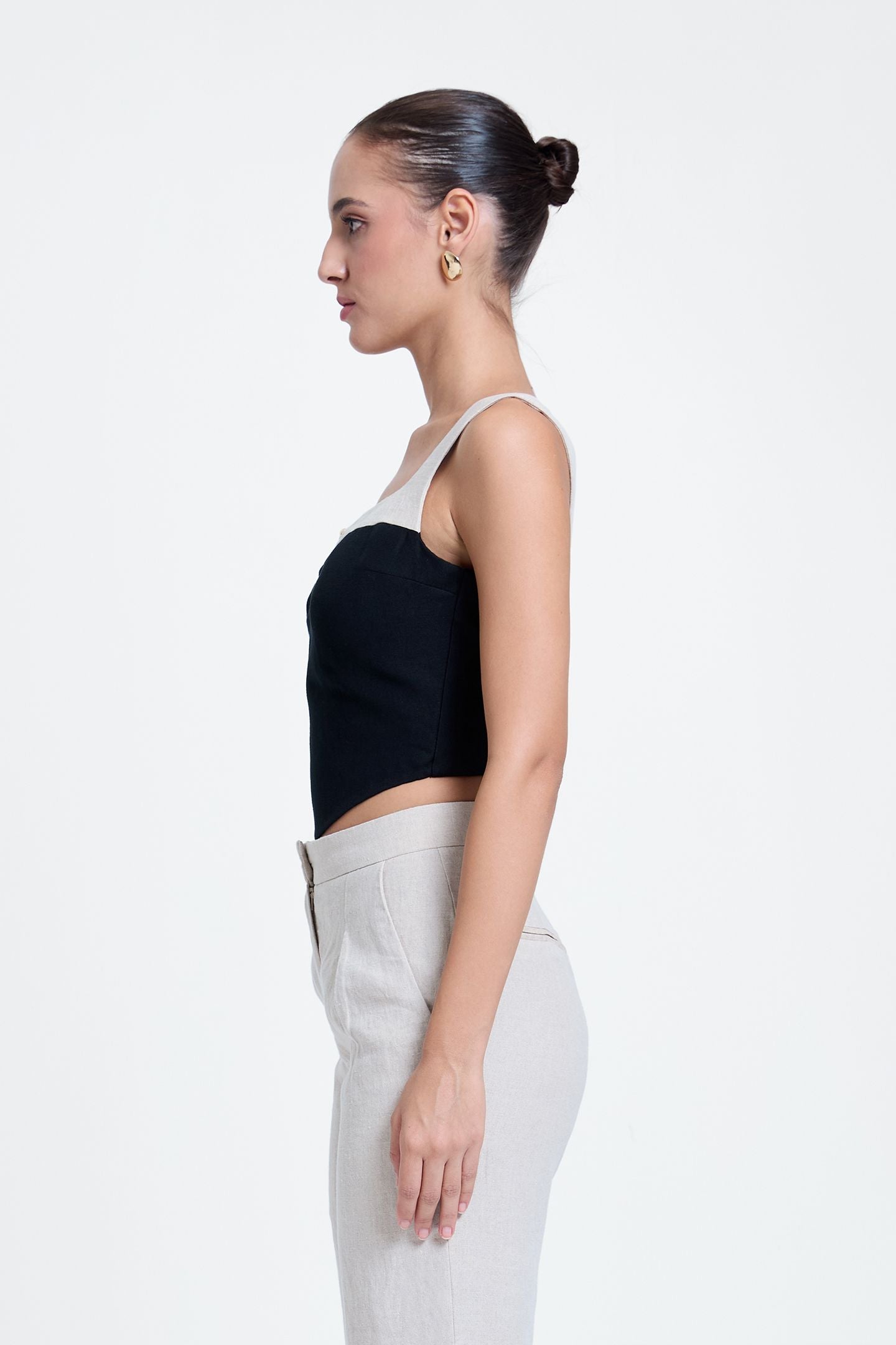 Two-Toned Linen Bustier Top