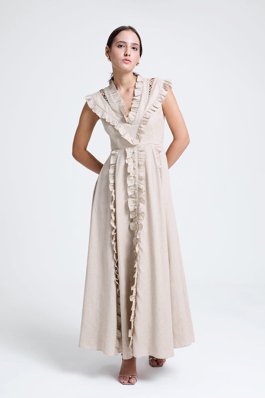 Natural Dramatic Ruffled Dress