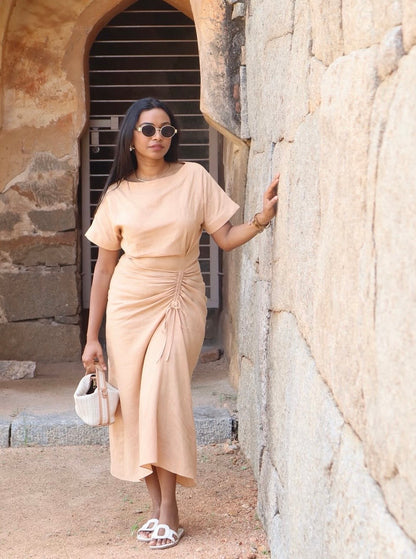 Linen Ruched Drape Dress