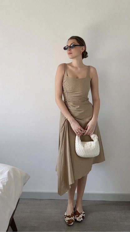Linen Ruched Midi Dress