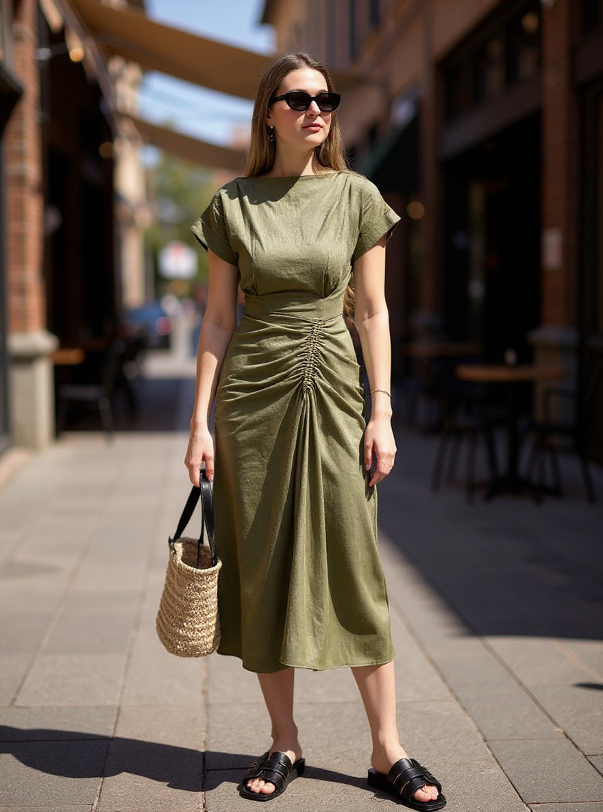 Linen Ruched Drape Dress