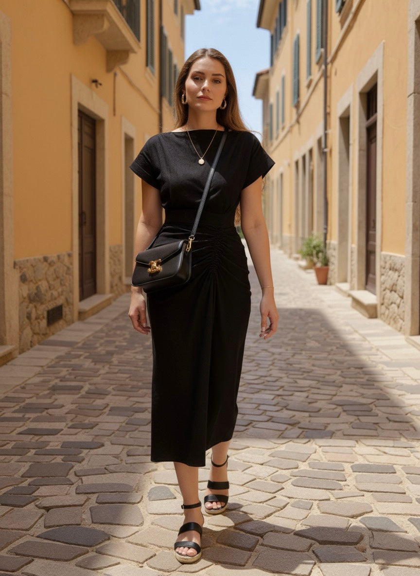 Linen Ruched Drape Dress