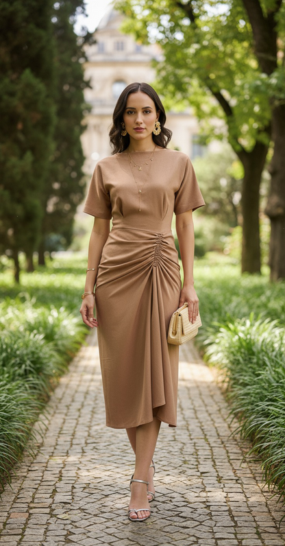 Linen Ruched Drape Dress