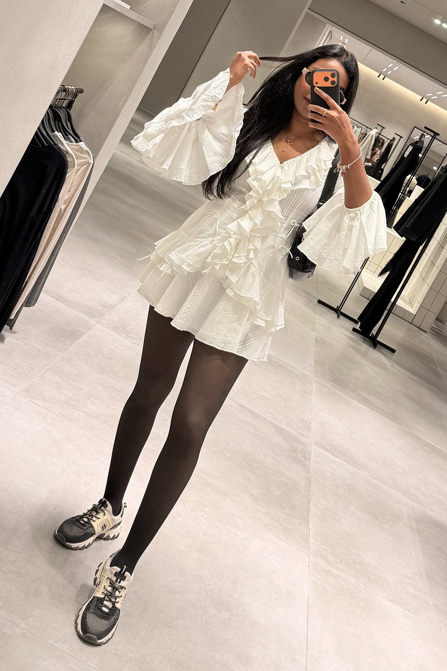 White V-Neck Ruffle Top