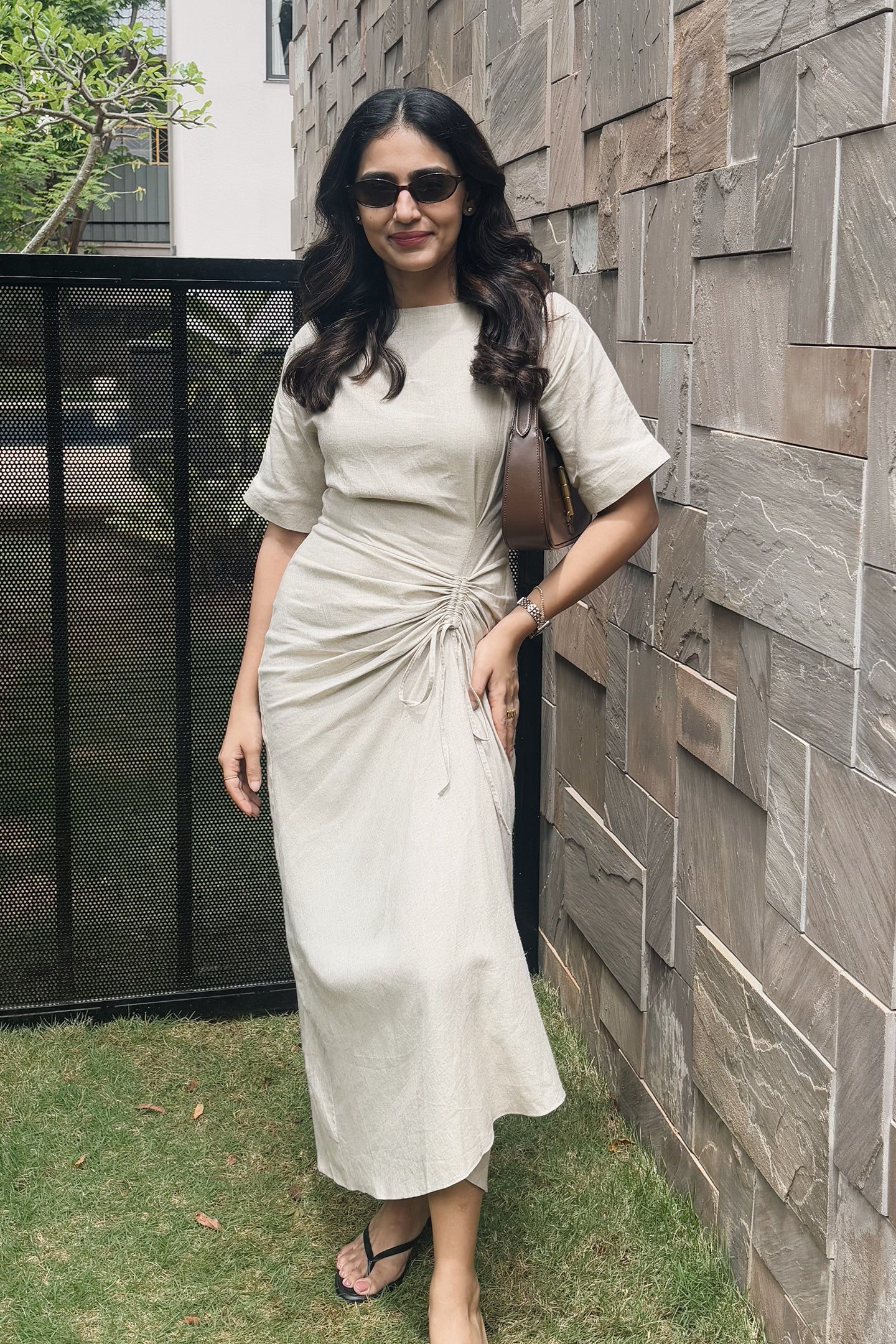 Linen Ruched Drape Dress